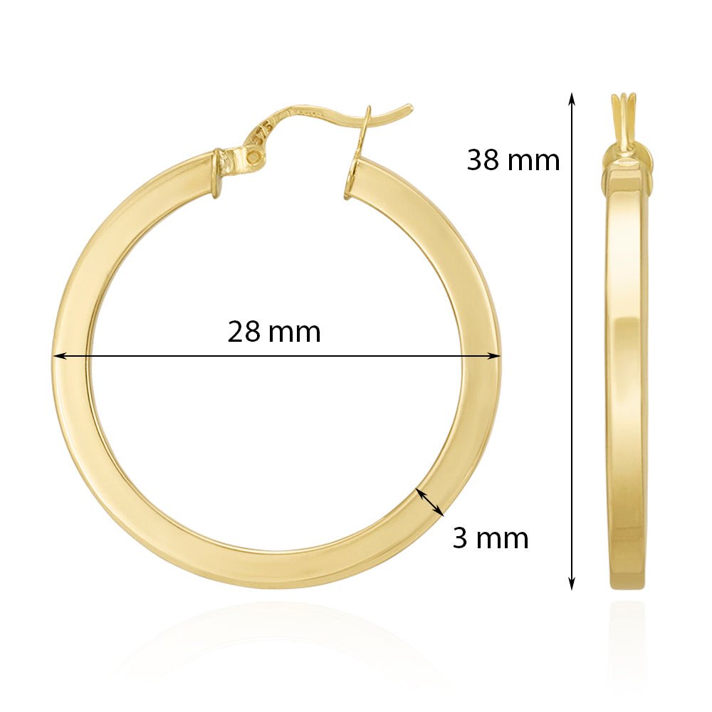 9ct Solid Yellow Gold Plain Hoop Earrings ERV0053L