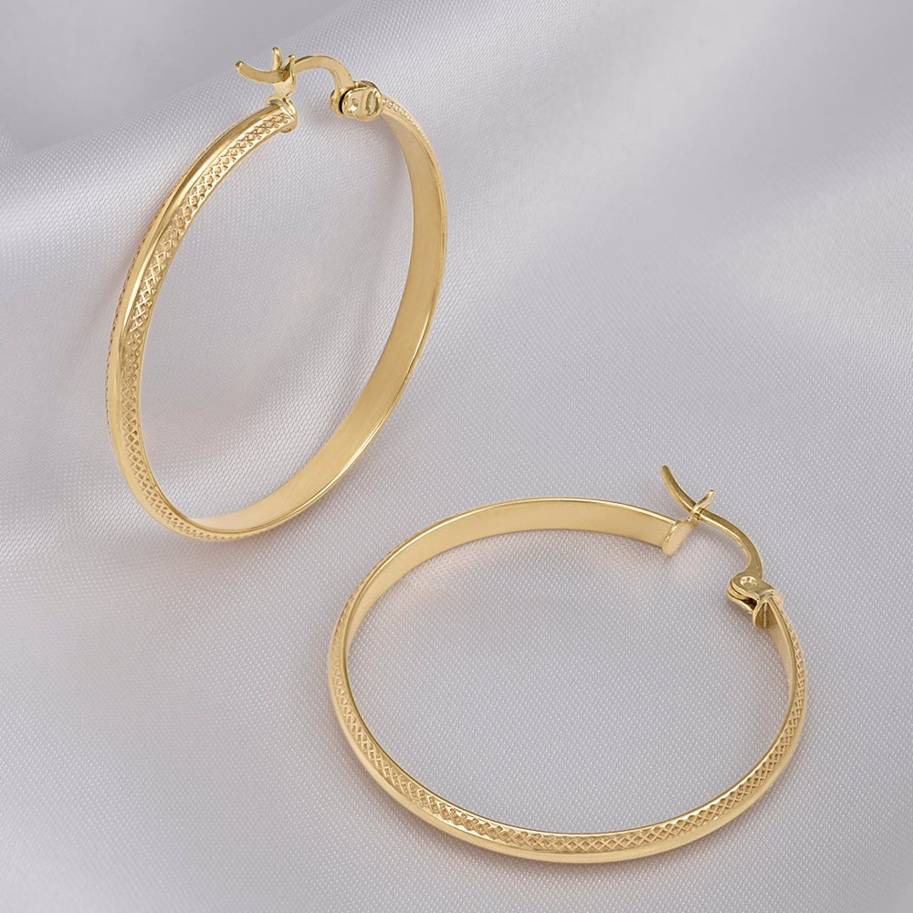 9ct Solid Yellow Gold Track Edge Hoop Earrings ERV0167M