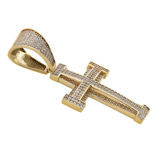 9ct Yellow Gold Layered Cross Pendant with Cubic Zirconia 40mm HPP0147