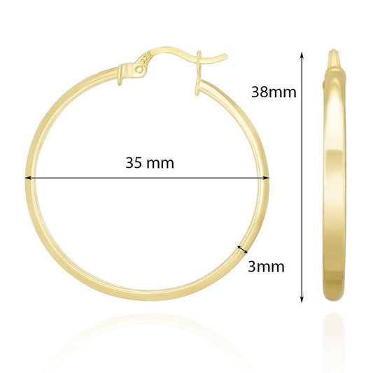 9ct Solid Yellow Gold Plain Hoop Earrings ERV0140M