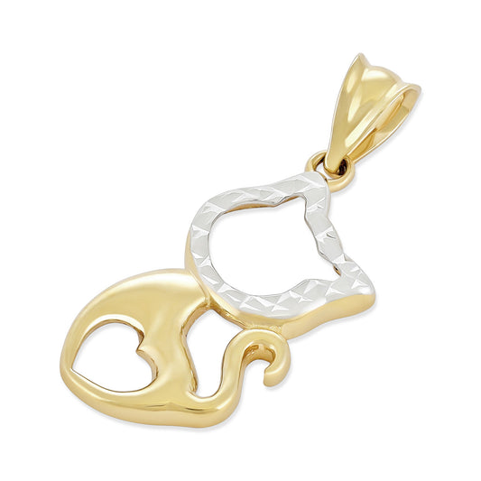 9ct Gold Two Tone Cat Design Pendant