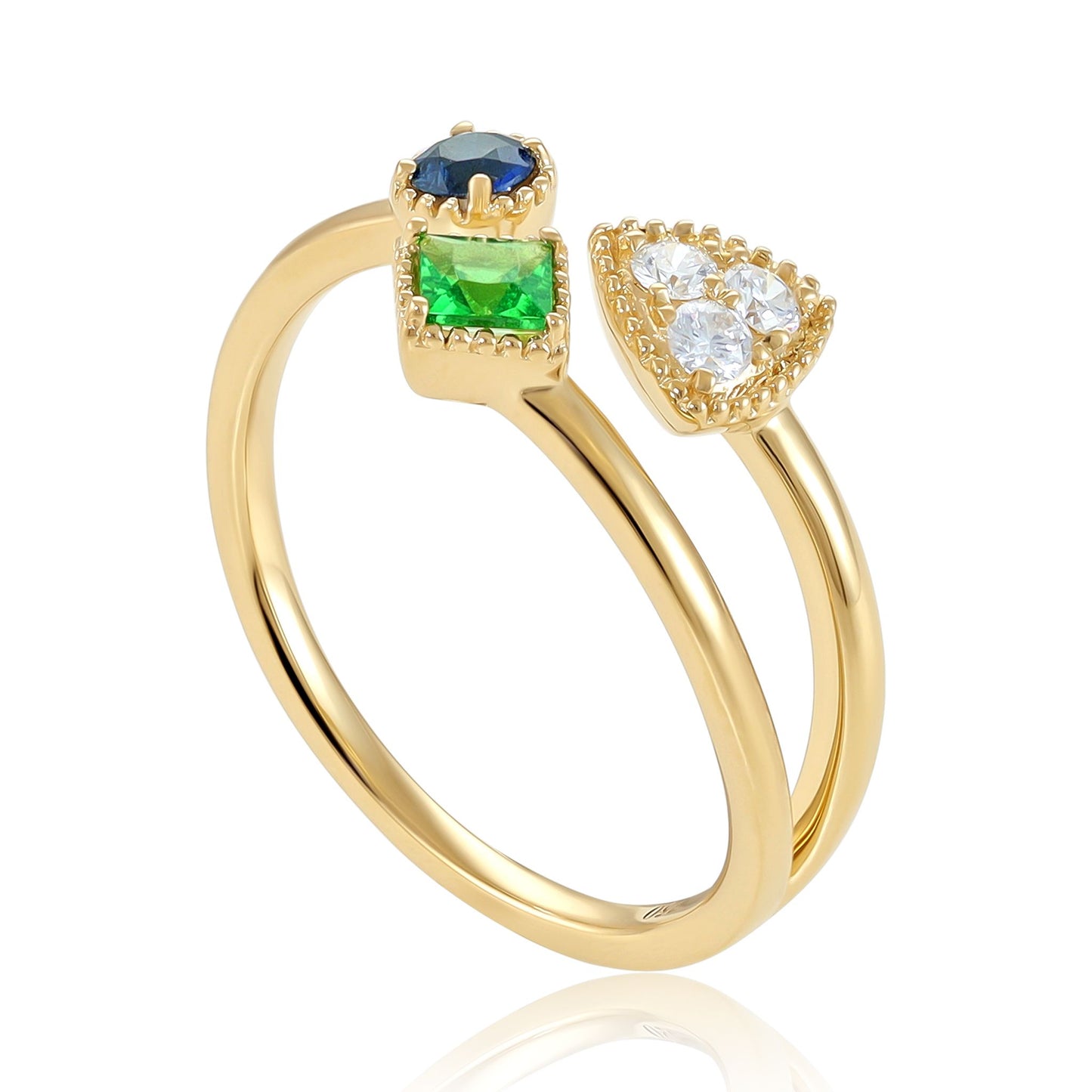 18ct Yellow Gold Diamond, Sapphire and Tsavorite Ring