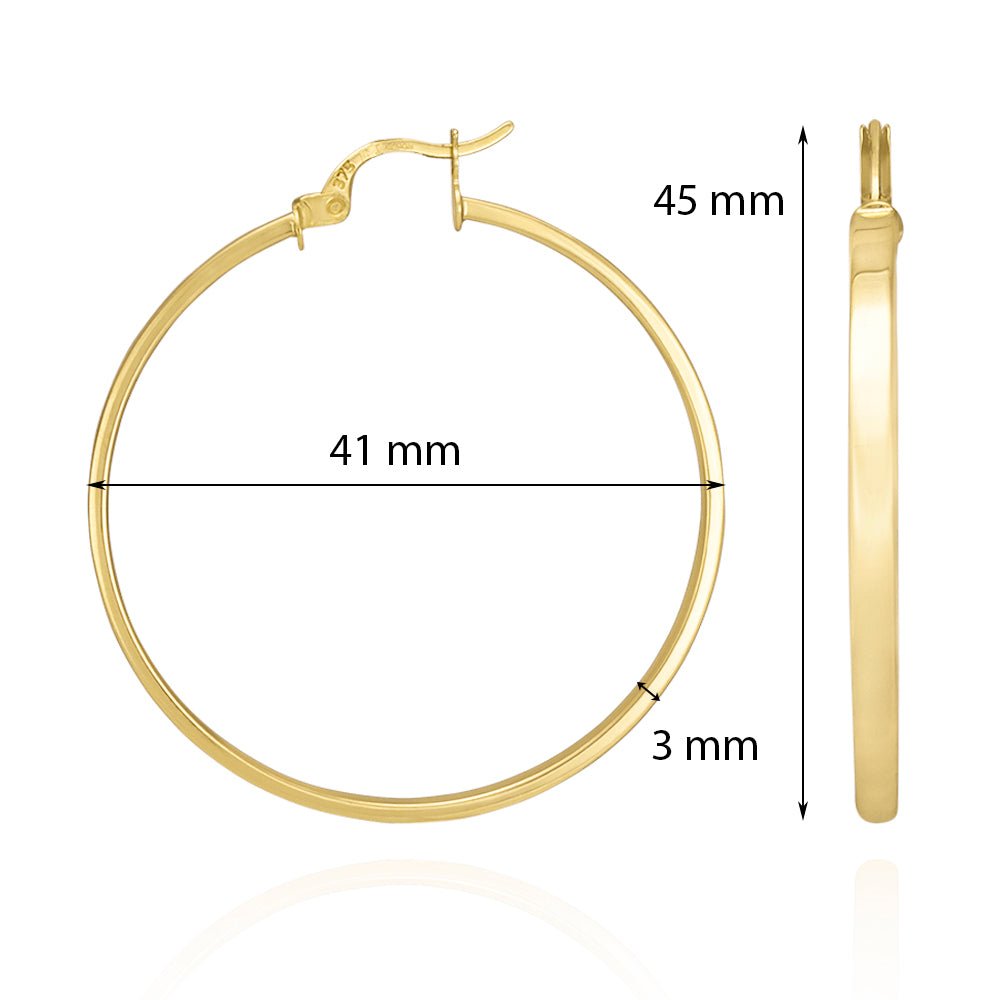 9ct Solid Yellow Gold Plain Hoop Earrings ERV0072L