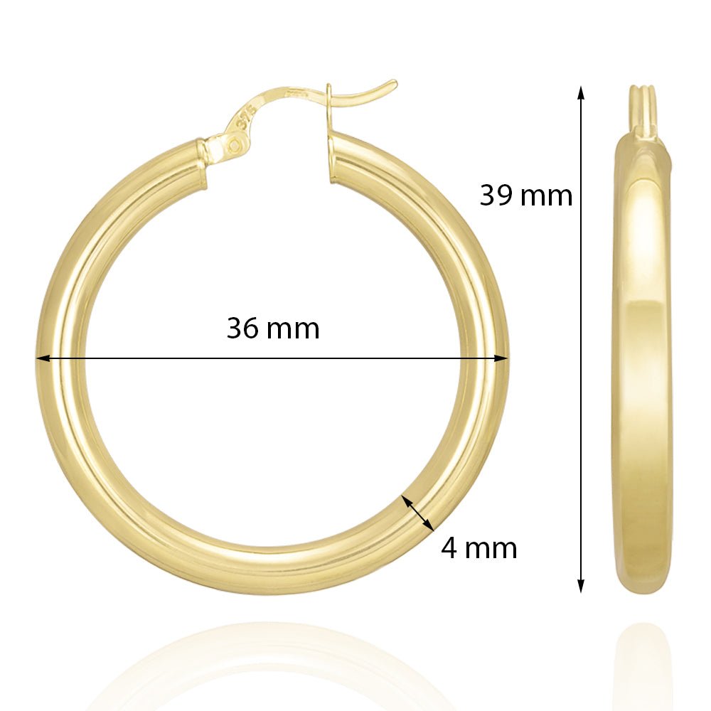 9ct Solid Yellow Gold Plain Hoop Earrings ERV0023M