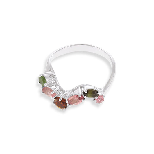 Sterling Silver Rhodium Plated Multi Tourmaline Ring SRN3011