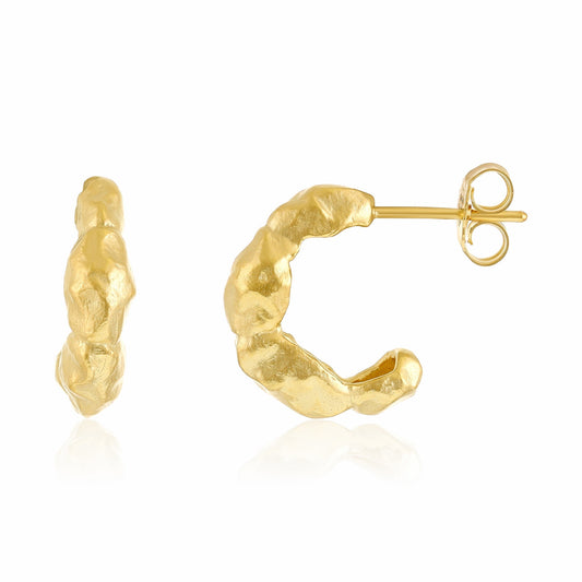 18ct Yellow Gold 1 Micron Plated Sterling Silver Nugget Mini Hoop Earrings