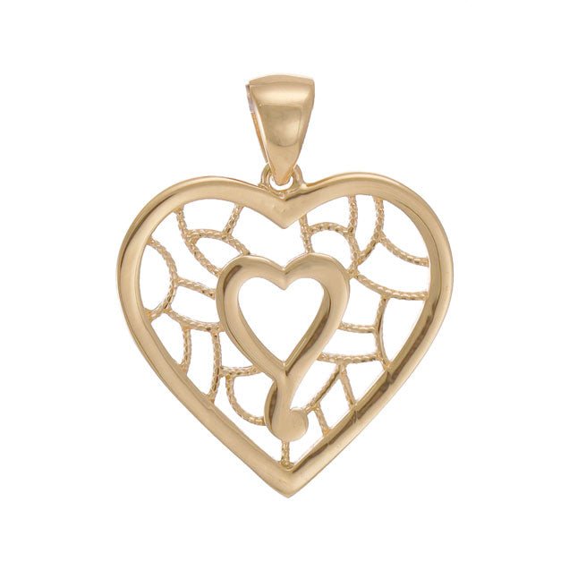 9ct Yellow Gold Patterned Double Heart Pendant