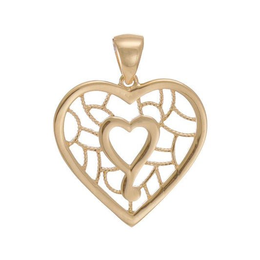 14ct Yellow Gold Patterned Double Heart Pendant