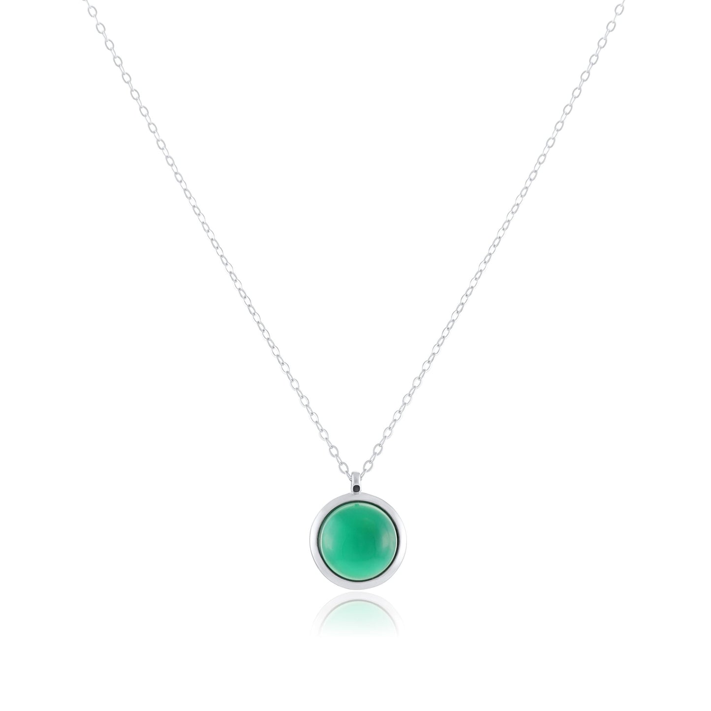 Silver rhodium plated necklace with green agate SNK6001.GA