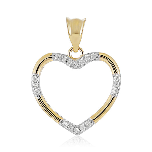 9ct Yellow Gold Cubic Zirconia Detail Heart Pendant