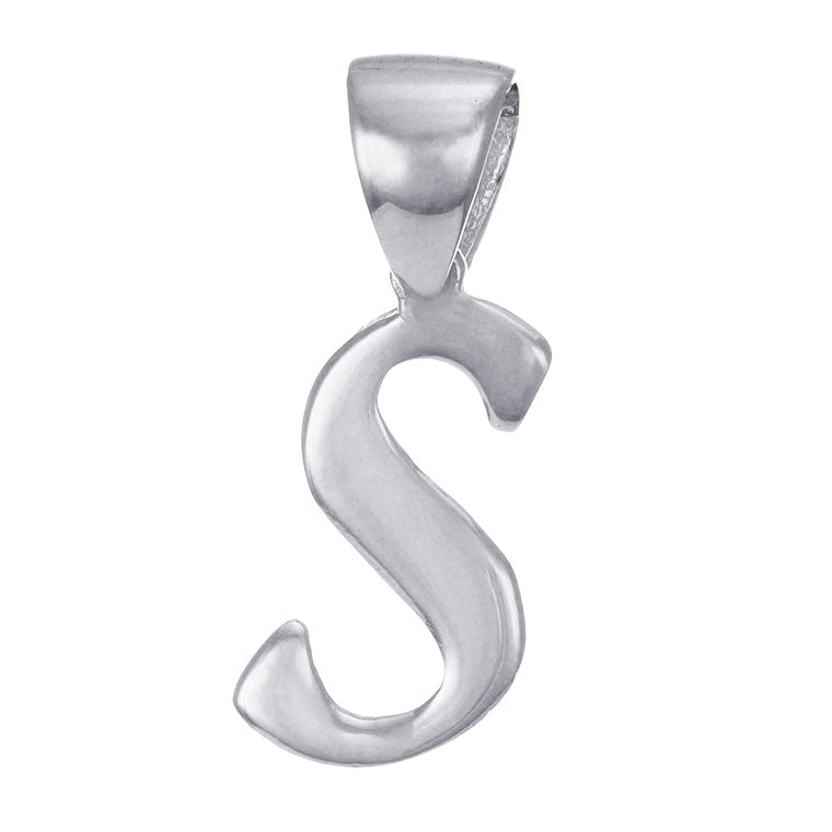 9ct Solid White Gold Initial Pendant Letter S - 17mm PD60003-9W-S