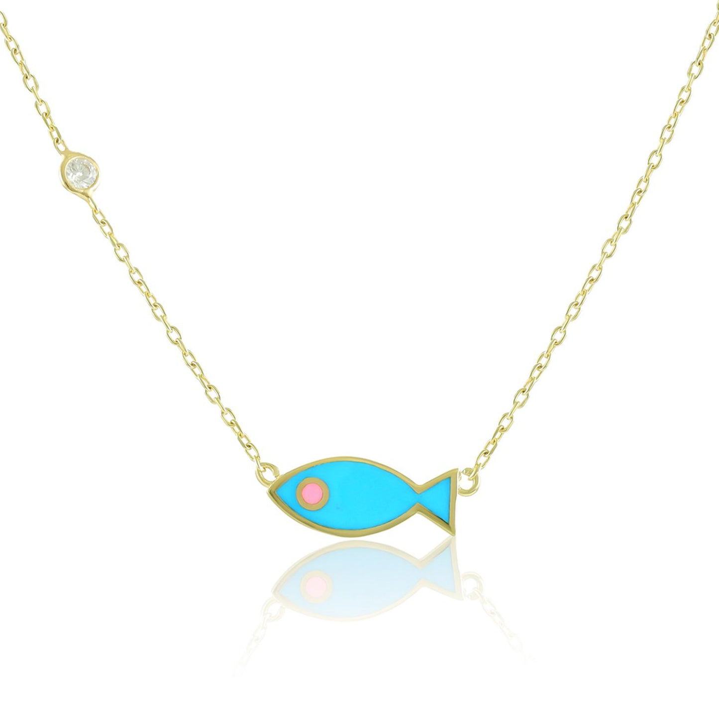 925 sterling silver blue fish necklace PNK8005-B