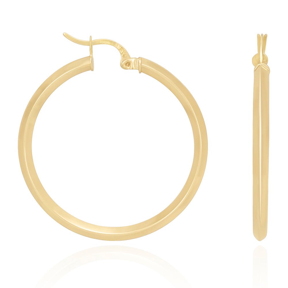 9ct Solid Yellow Gold Plain Hoop Earrings ERV0087M