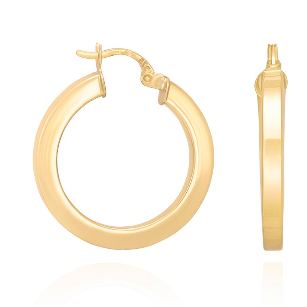 9ct Solid Yellow Gold Plain Hoop Earrings ERV0053S