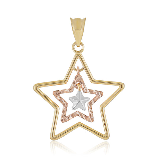 9ct Tri Colour Gold Triple Star Pendant