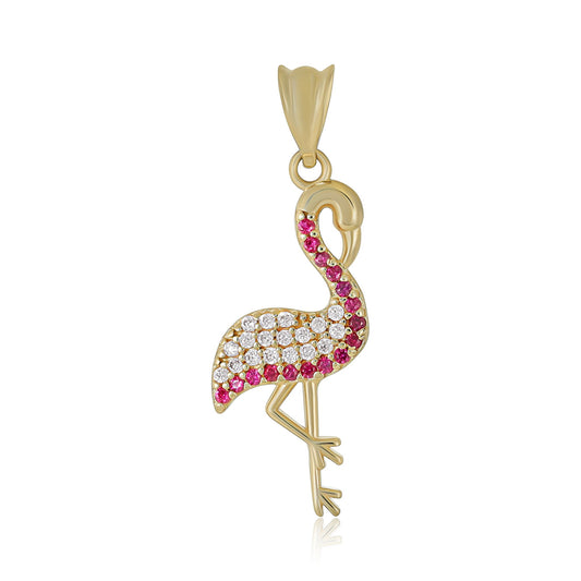 9ct Yellow Gold Cubic Zirconia Flamingo Pendant