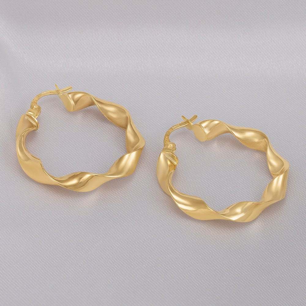 9ct Solid Yellow Gold Twisted Hoop Earrings ERV0519S