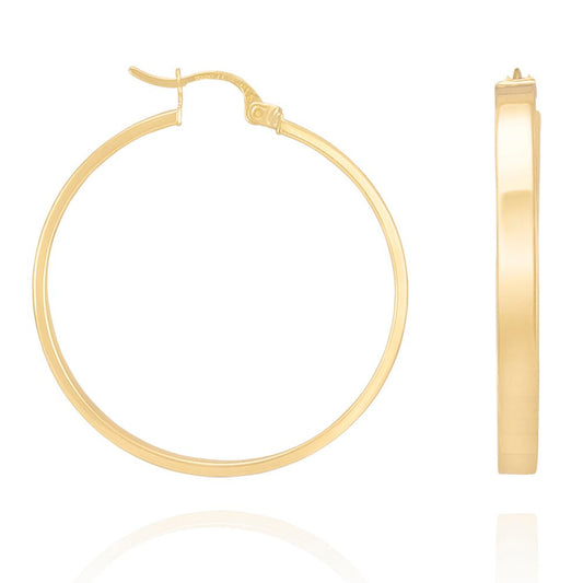 9ct Solid Yellow Gold Plain Hoop Earrings ERV0082L