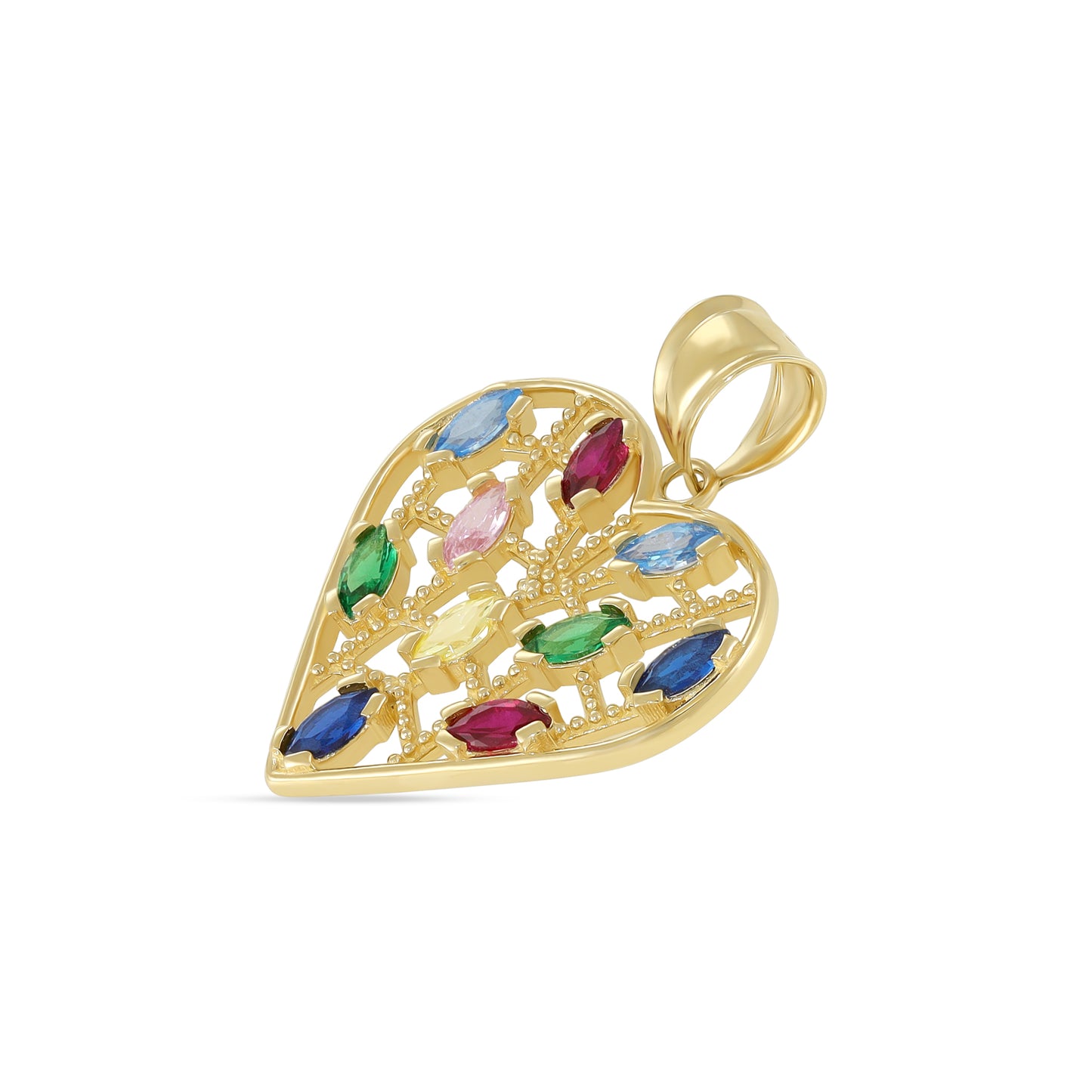 9ct Yellow Gold Coloured Gem Heart Pendant