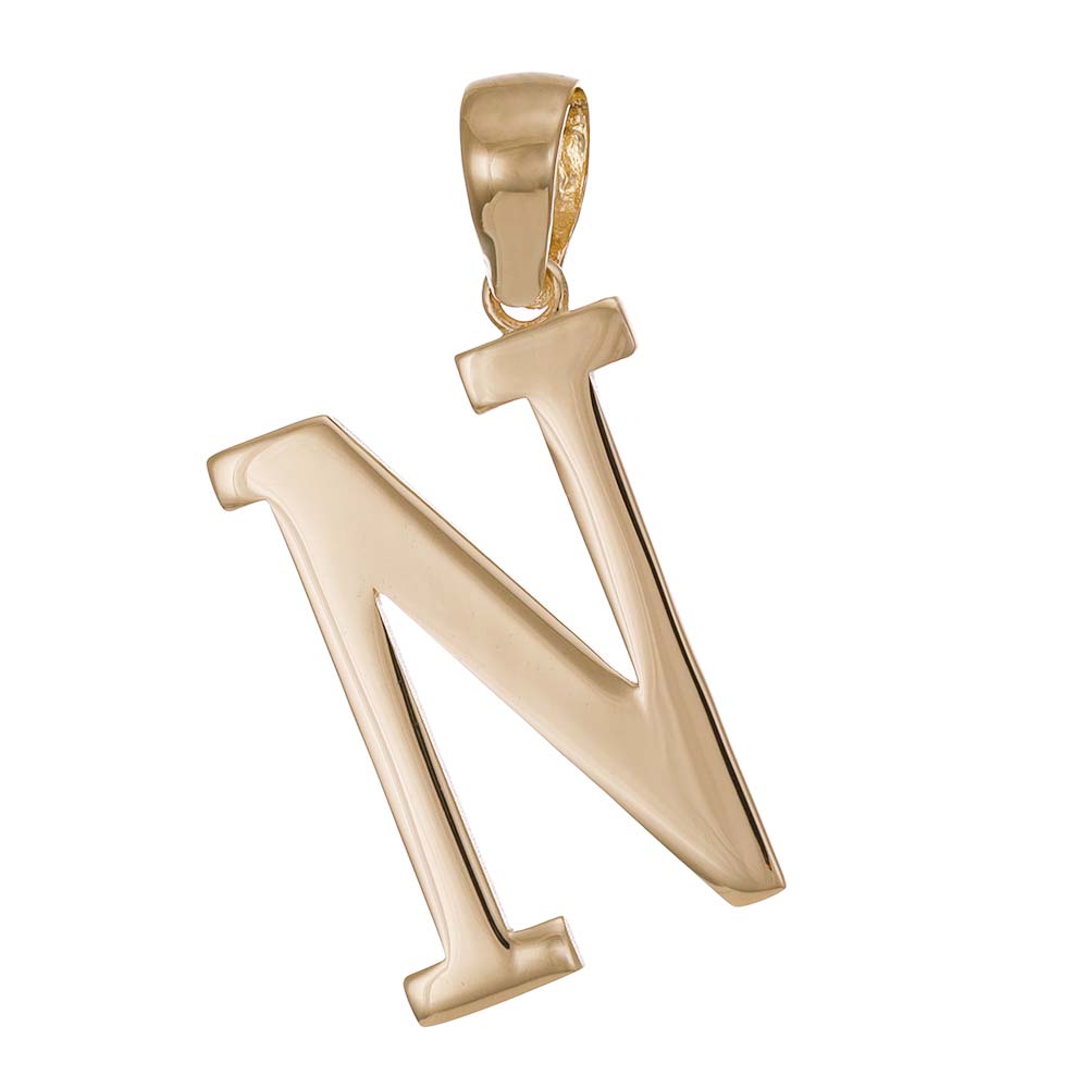 9ct Solid Gold Initial Pendant Letter N - 32mm PD60001-9Y-N