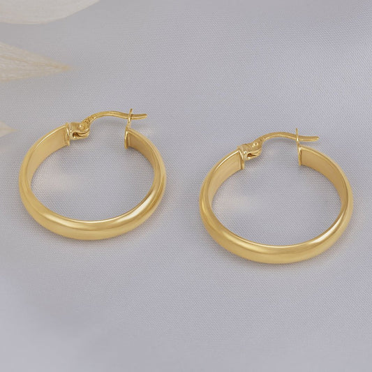 9ct Solid Yellow Gold Plain Hoop Earrings ERV0140S