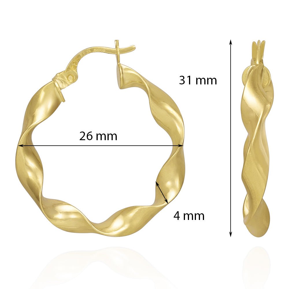 9ct Solid Yellow Gold Twisted Hoop Earrings ERV0519S