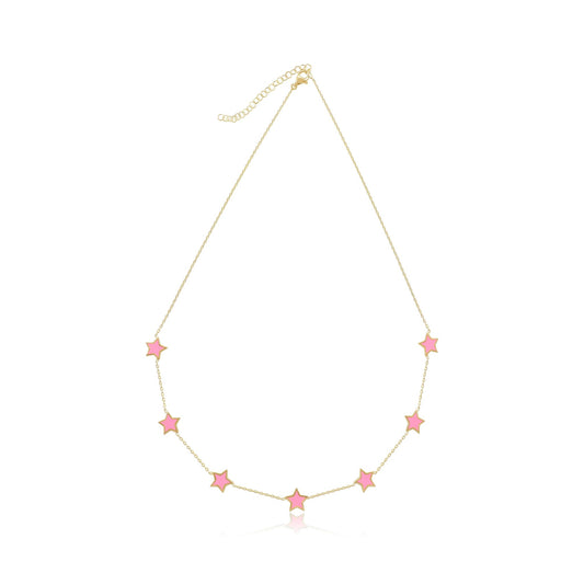 925 sterling silver pink star necklace PNK8001-P