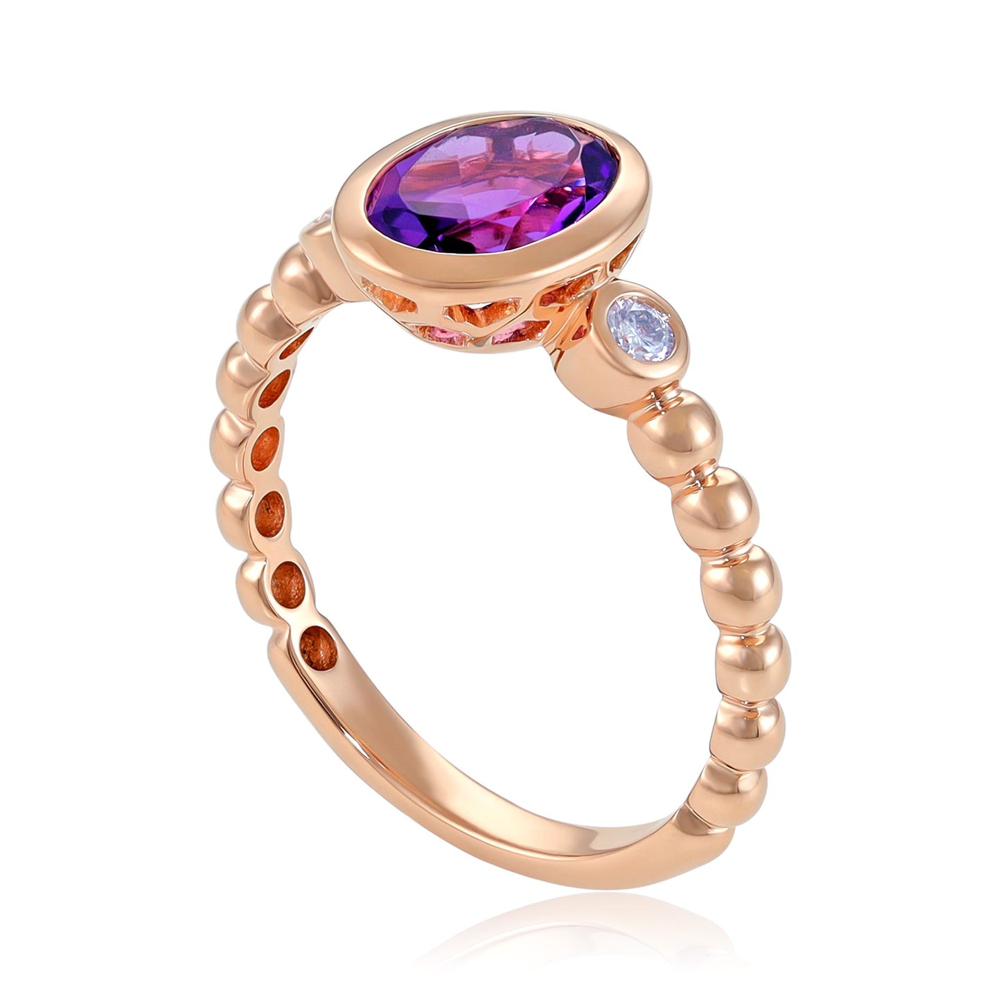 18ct Rose Gold Amethyst and Diamond Ring