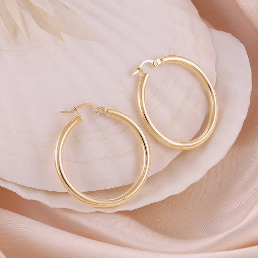 9ct Solid Yellow Gold Plain Hoop Earrings ERV0013L