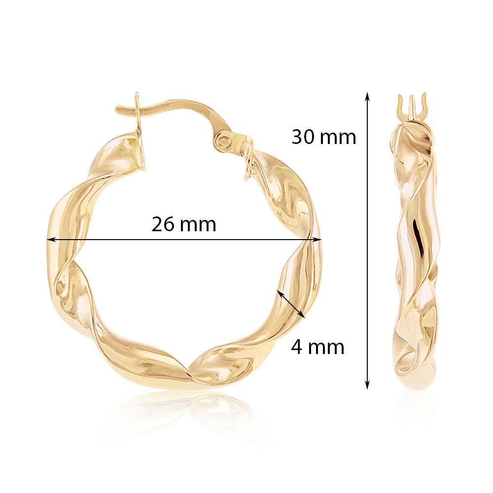 9ct Solid Yellow Gold Twisted Hoop Earrings ERV0383S