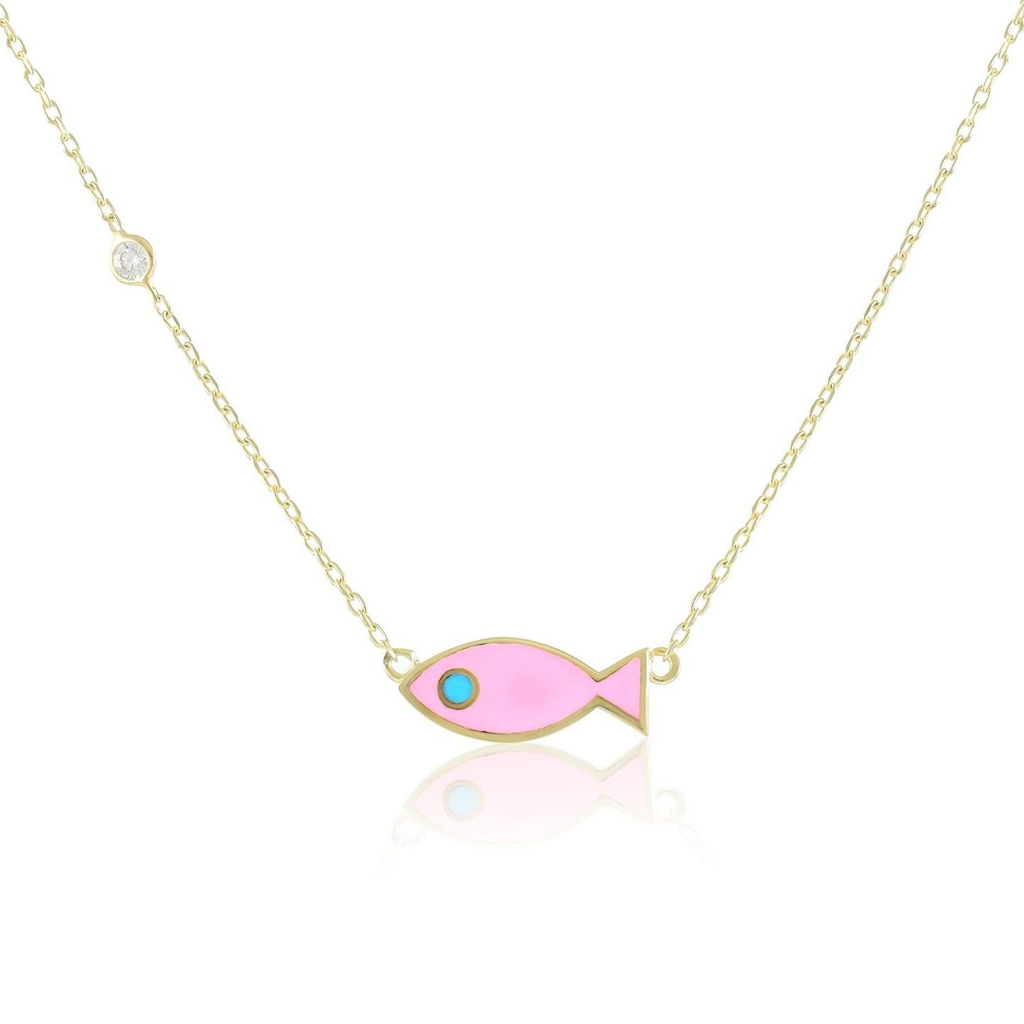 925 sterling silver pink fish necklace PNK8005-P