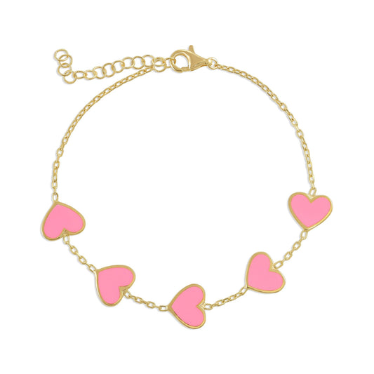 925 sterling silver pink heart bracelet PBR8002-P