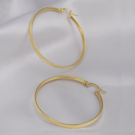 9ct Solid Yellow Gold Track Edge Hoop Earrings ERV0157L