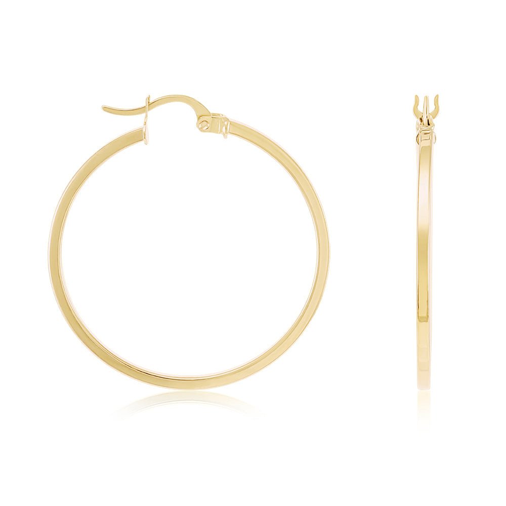 9ct Solid Yellow Gold Plain Hoop Earrings ERV0038L