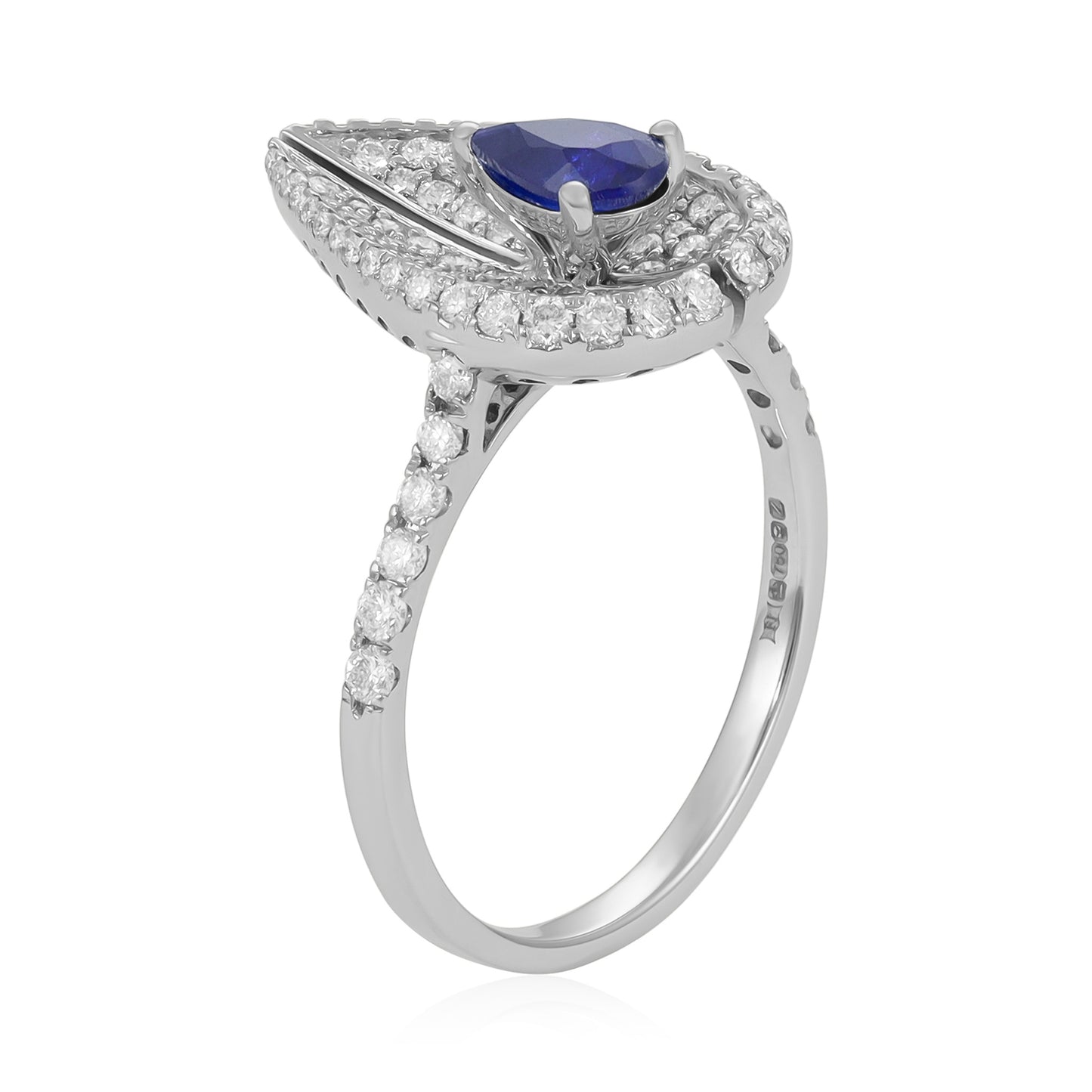 18ct White Gold Pear-Shaped Sapphire & Diamond Pave Ring