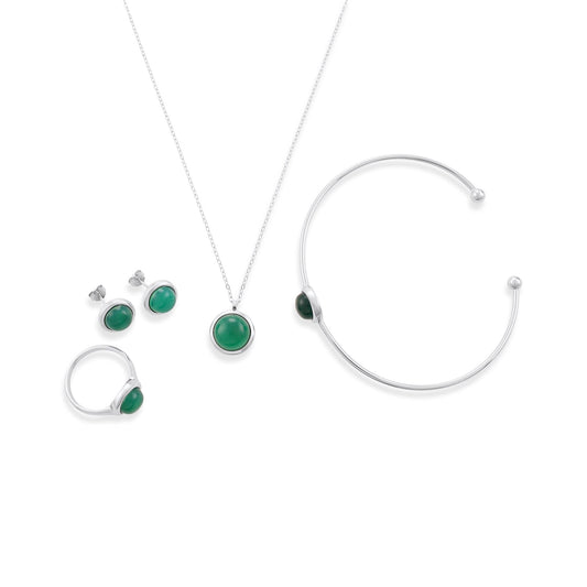 Silver rhodium plated necklace with green agate SNK6001.GA