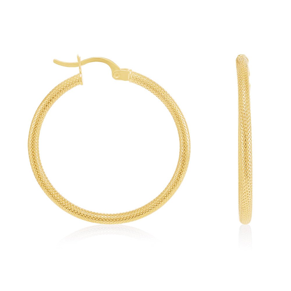 9ct Solid Yellow Gold Textured Hoop Earrings ERV0177M