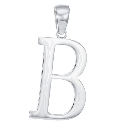 9ct Solid White Gold Initial Pendant Letter B - 32mm PD60001-9W-B