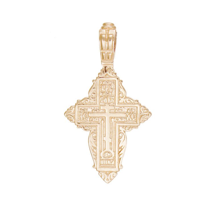 14ct Yellow Gold Russian Orthodox Patterned Cross Pendant