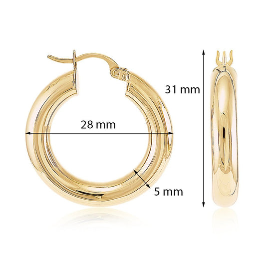 9ct Solid Yellow Gold Plain Hoop Earrings ERV0033S