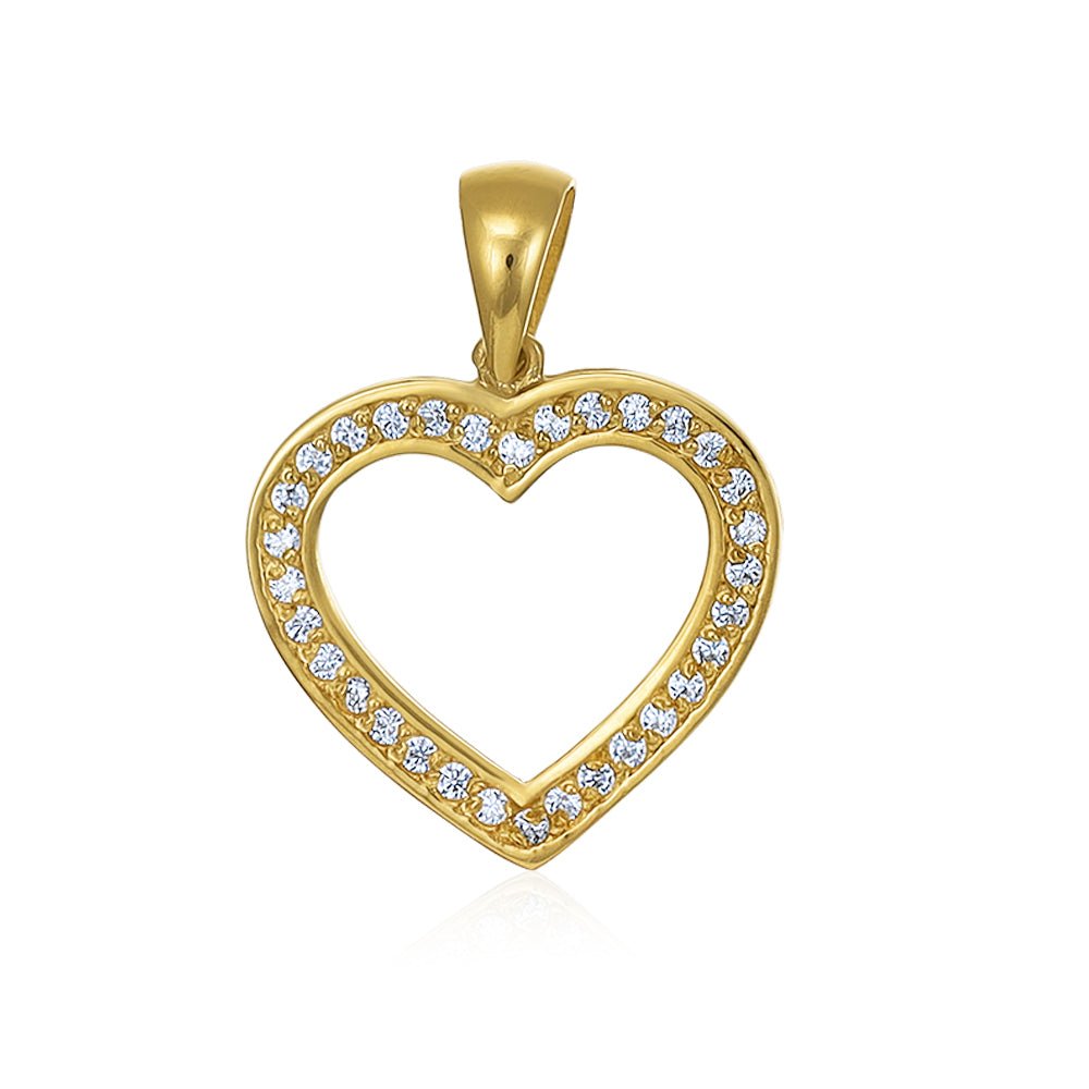 9ct Solid Yellow Cubic Zirconia Halo Heart Drop Pendants PD60-9-37-29