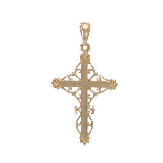 9ct Solid Gold Unique Plain Patterned Design Cross Pendant - 31mm PD60104-9Y