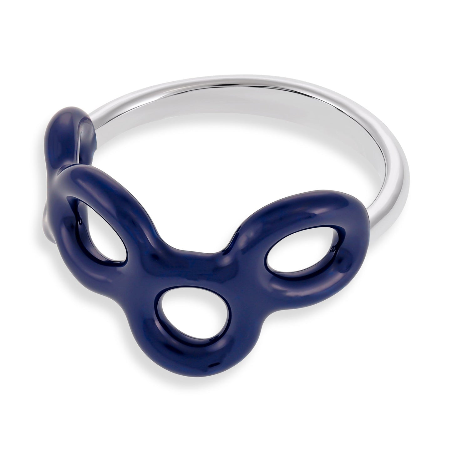 925 Silver Rhodium Plated Blue Enamel Twist Ring SRN3008