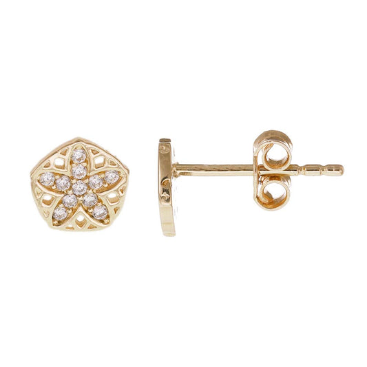 14ct Solid Yellow Gold 7mm Flower Pentagon Stud Earrings ER20133-14Y