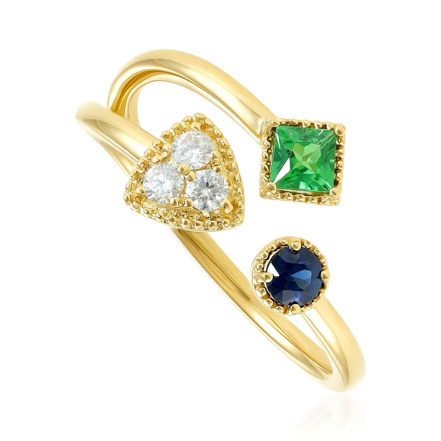 18ct Yellow Gold Diamond, Sapphire and Tsavorite Ring