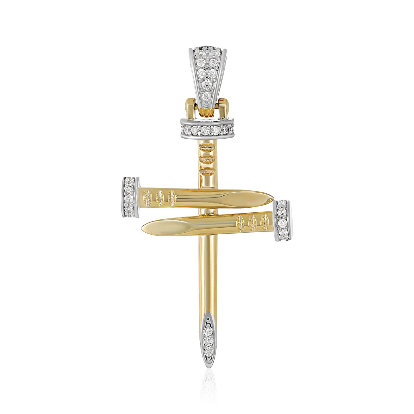 9ct Two Tone Gold Cubic Zirconia Nail Cross Pendant