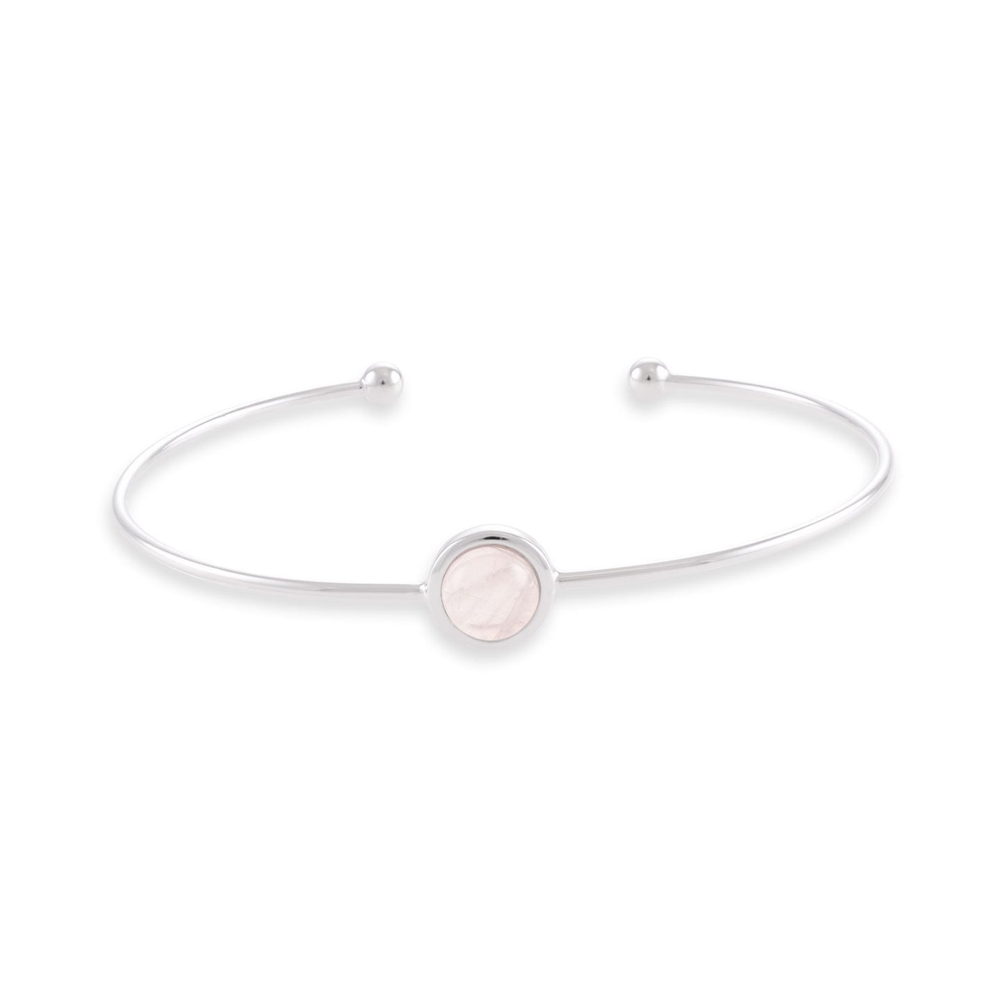 Silver rhodium plated bangle with Rose quartz SBN6001.RQ