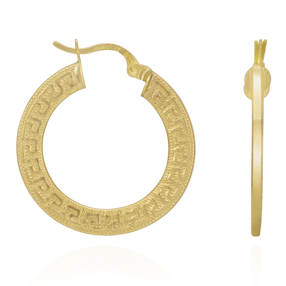 9ct Solid Yellow Gold Greek Key Hoop Earrings ERV0281