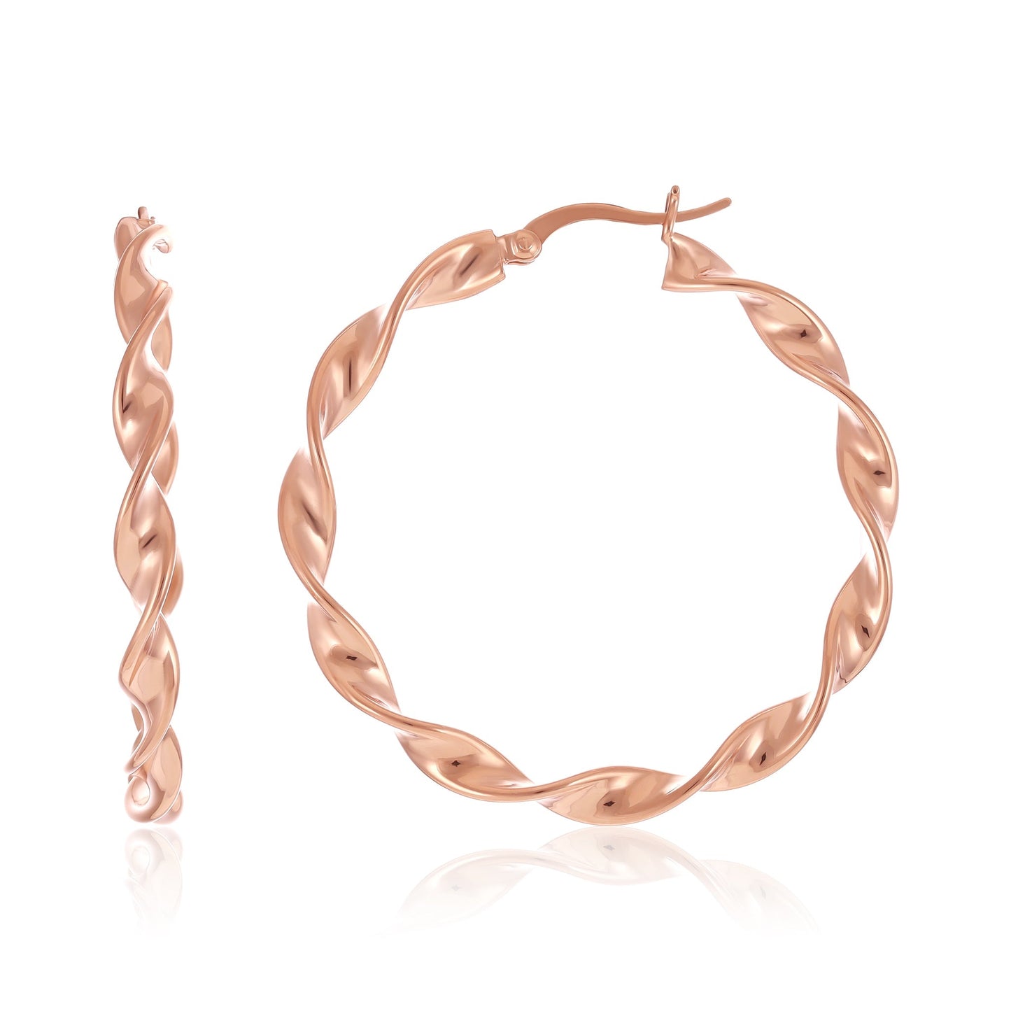 18ct Rose Gold 1 Plated Sterling Silver Twisted Hoop Earrings