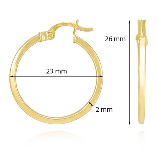 9ct Solid Yellow Gold Plain Hoop Earrings ERV0038M